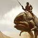 The Mandalorian riding his steed.